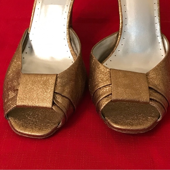 BLay Gold Metallic Leather Open Toe Pumps - Picture 3 of 5
